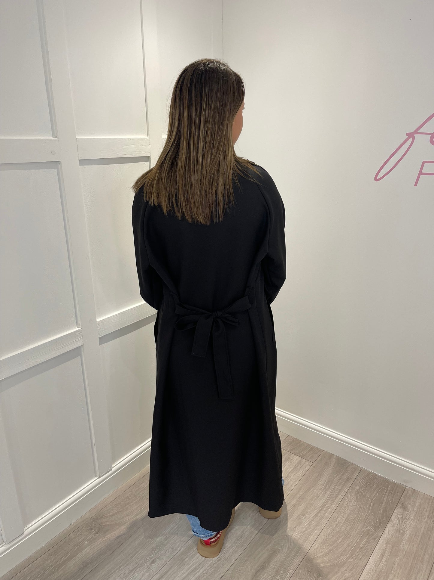 HATTIE Belted Black Trench Coat
