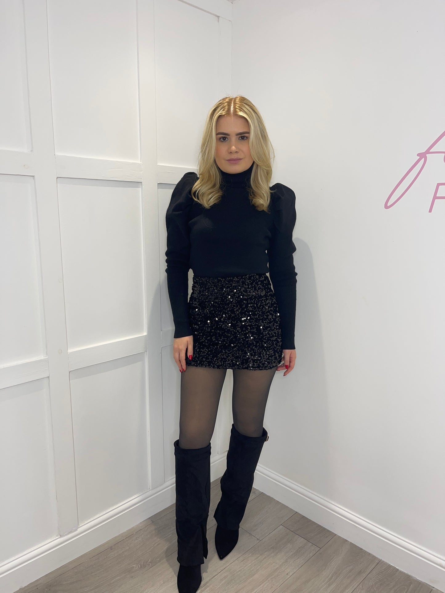 JULIA Black Sequin Mini Skirt