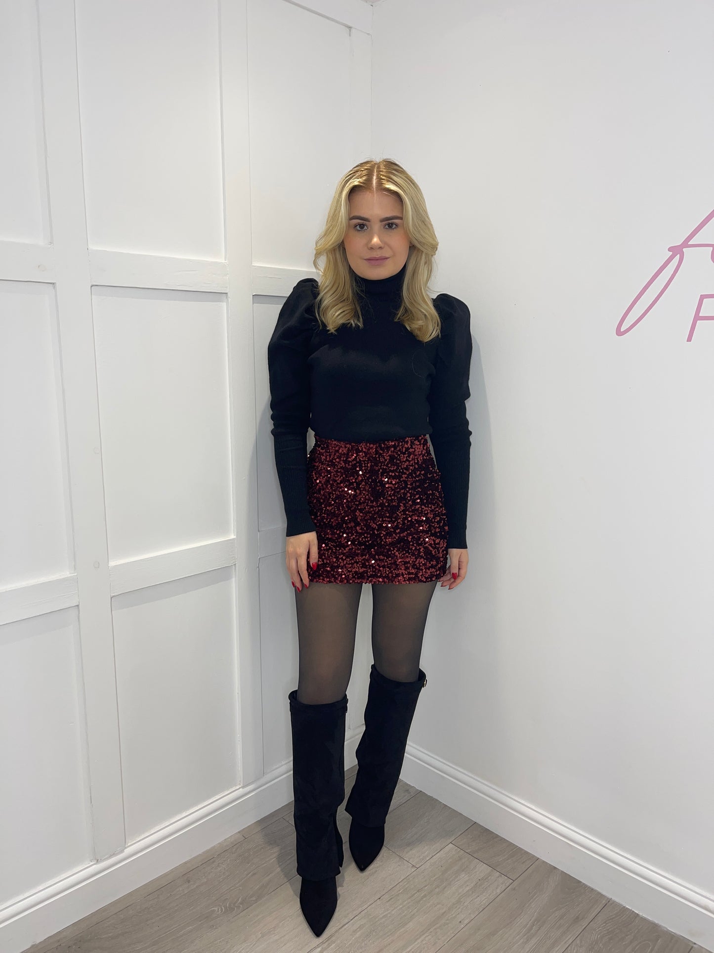 MOLLY Burgandy Sequin Mini Skirt