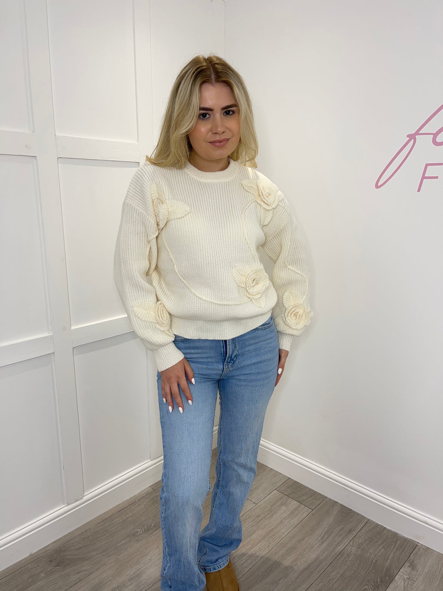 AURORA Premium Knitted Cream Detailed Jumper