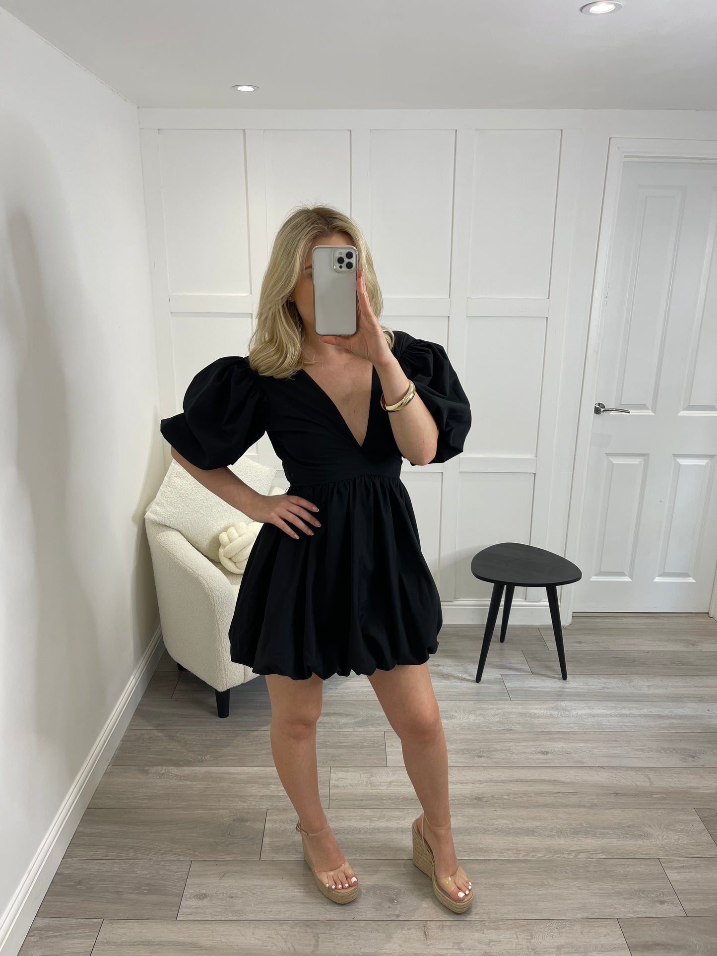 ARIANA Black Puff Sleeve Mini Dress