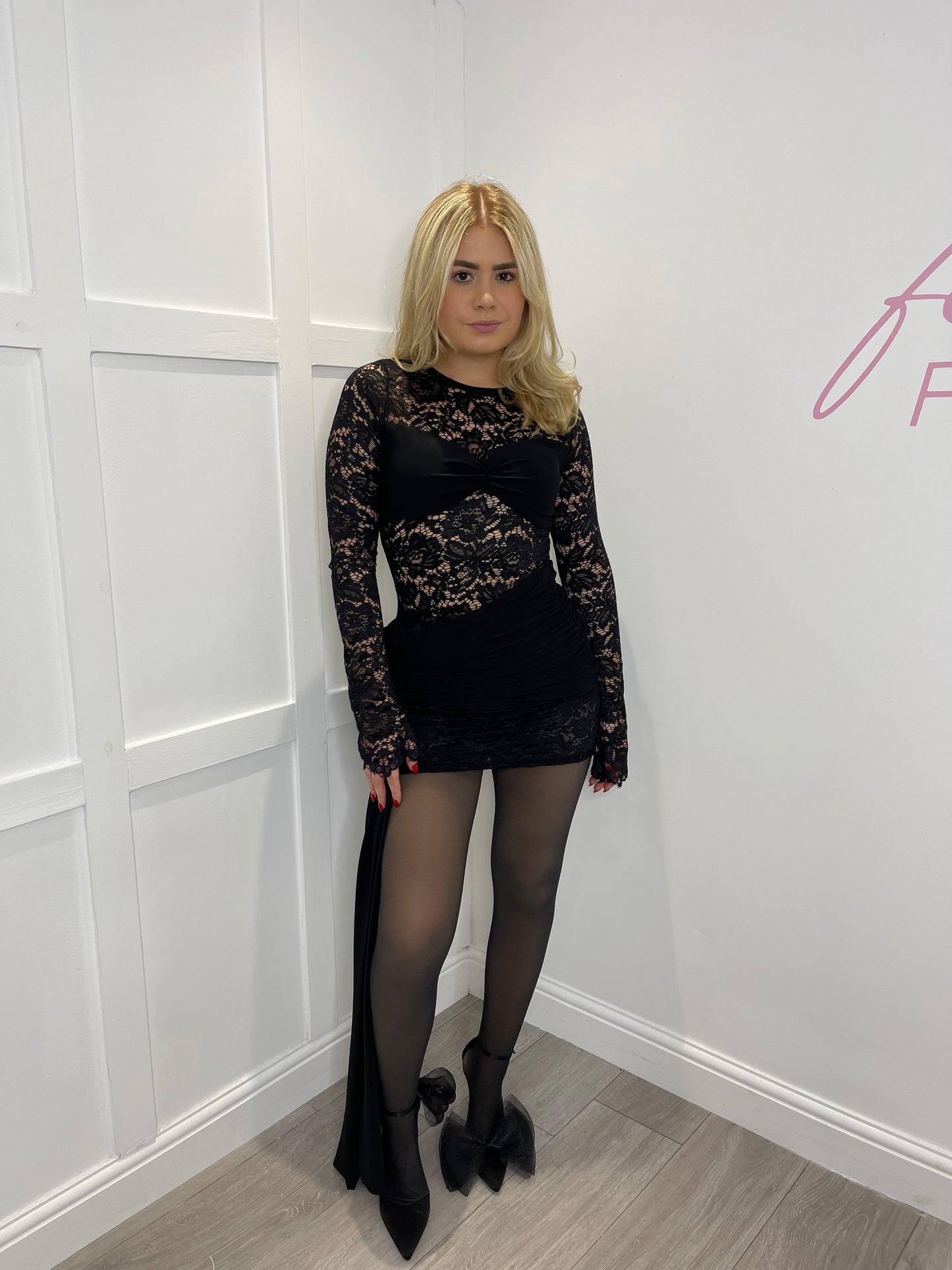 MARIAH Premium Lace Drape Mini Dress