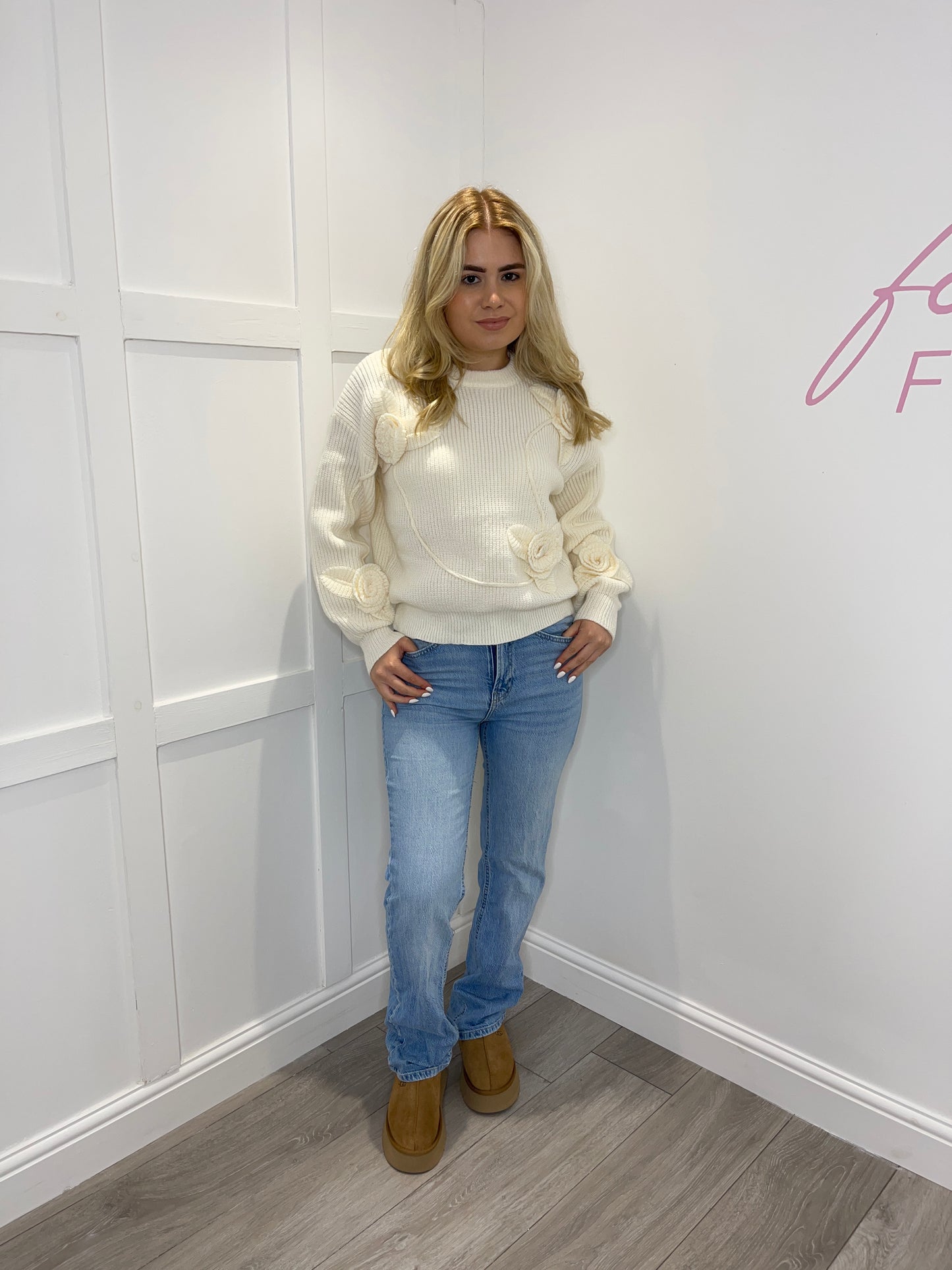 AURORA Premium Knitted Cream Detailed Jumper