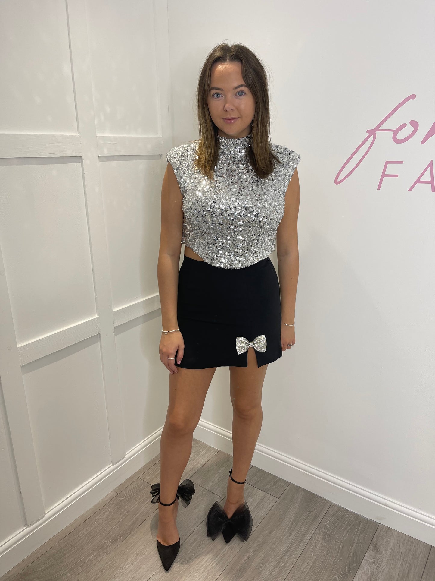 ELLEN Silver Sequin Crop Top