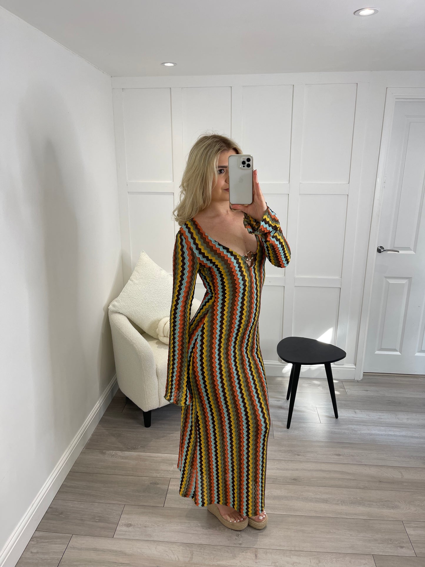 ELLIAH Orange Zig Zag Ring Maxi Dress