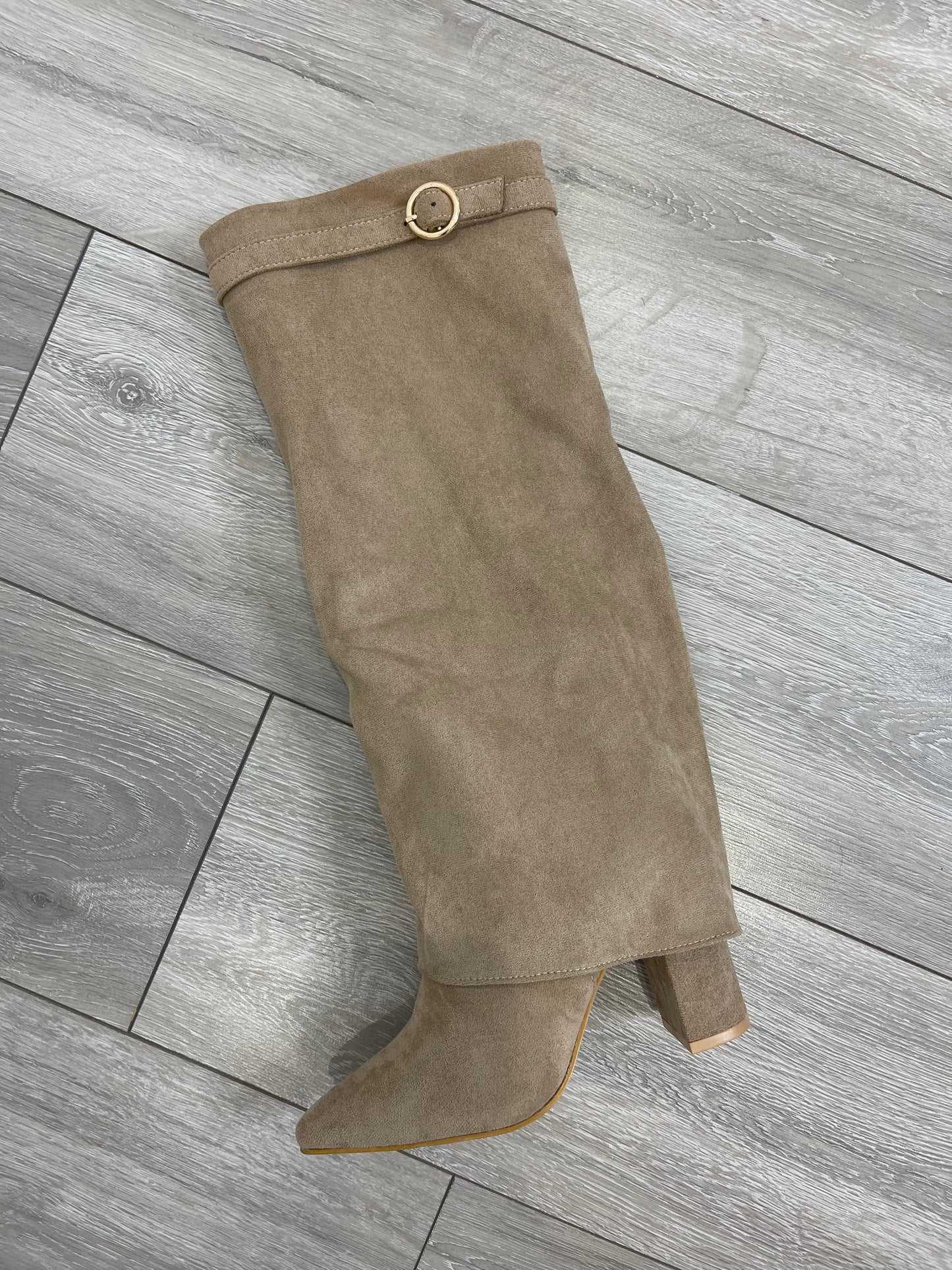 MONICA Beige Suede Knee High Boots