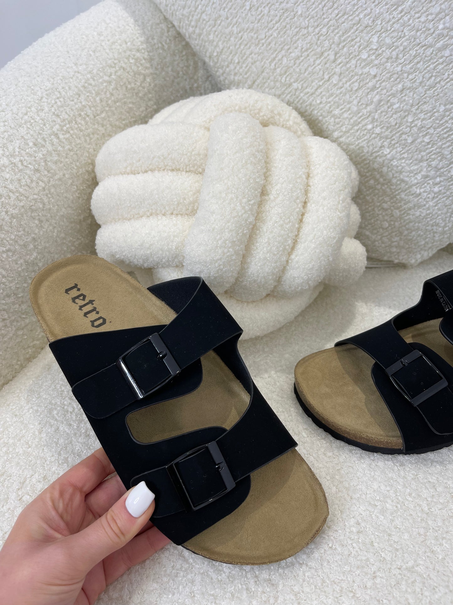 ABBY Black Double Strap Sandals