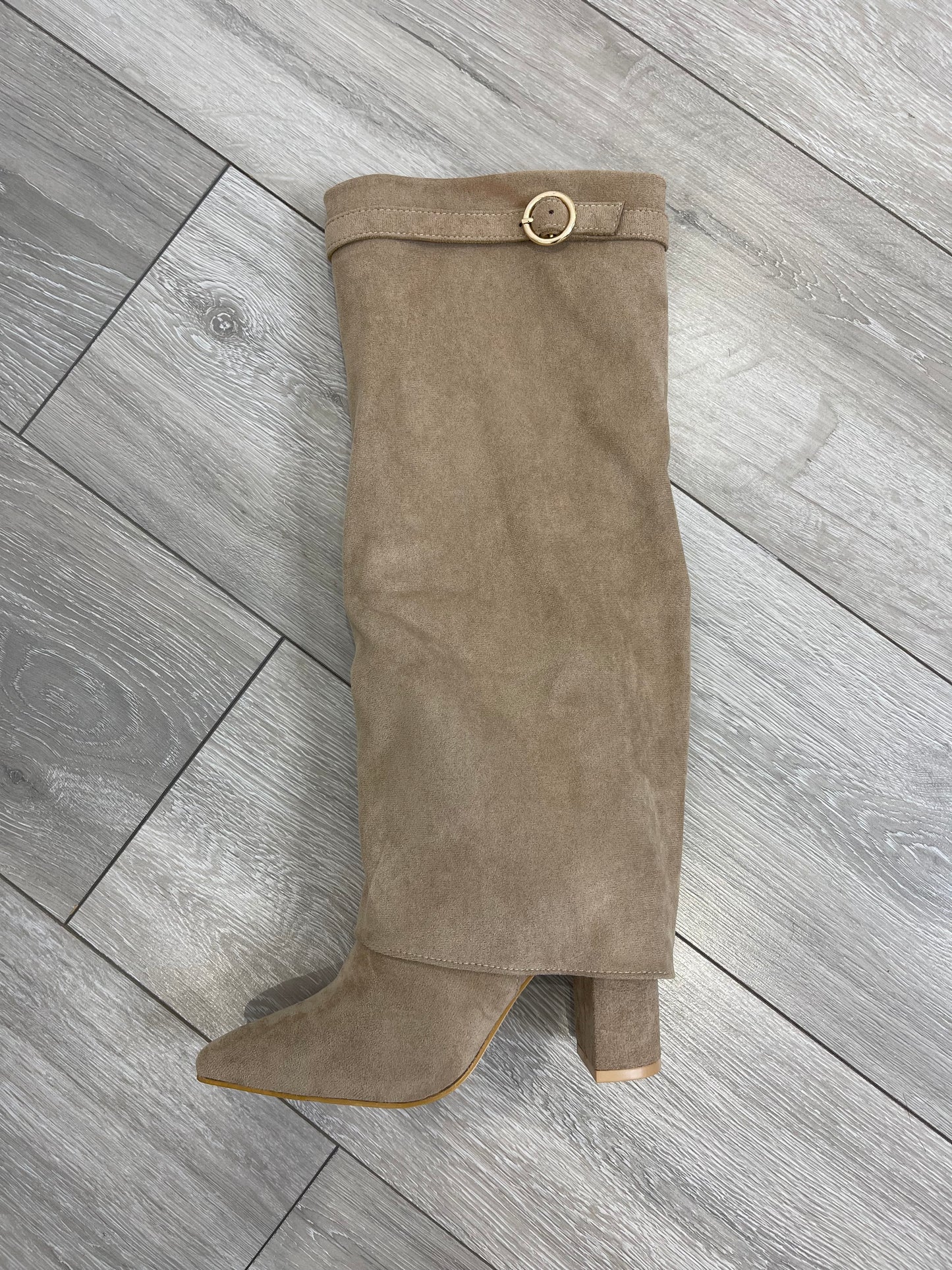 MONICA Beige Suede Knee High Boots