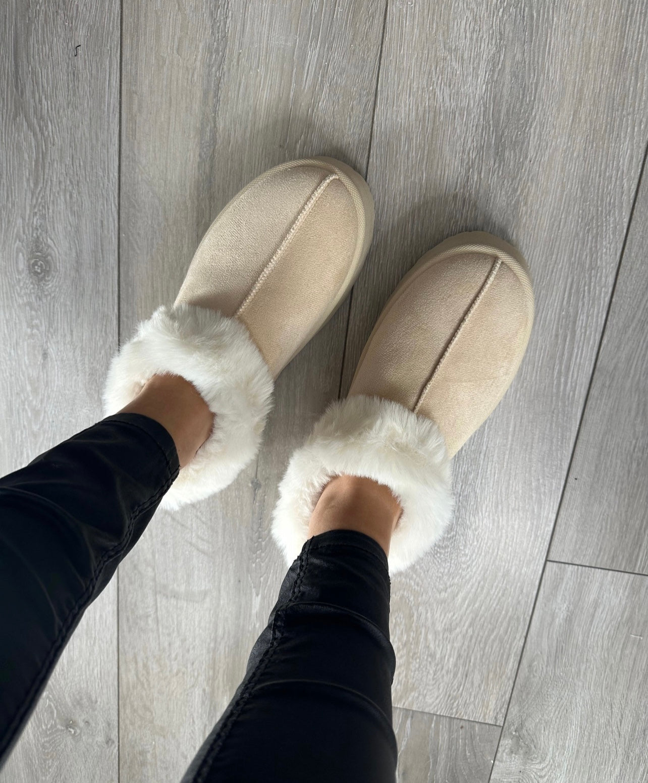 GIGI Beige Faux Fur Platform Slipper Shoes