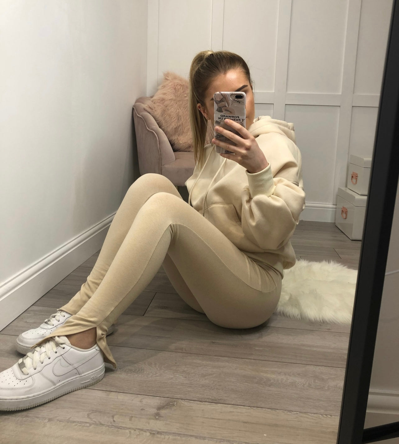 KATE Beige High Waisted Split Hem Leggings