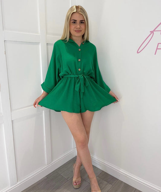 TILLY Green Belted Playsuit