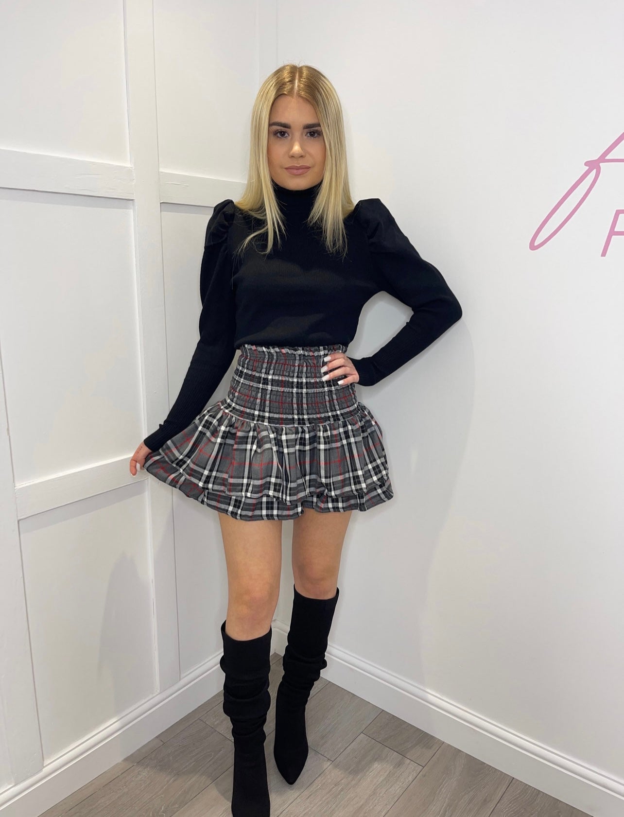 JANELLE Tartan Grey Rara Skirt