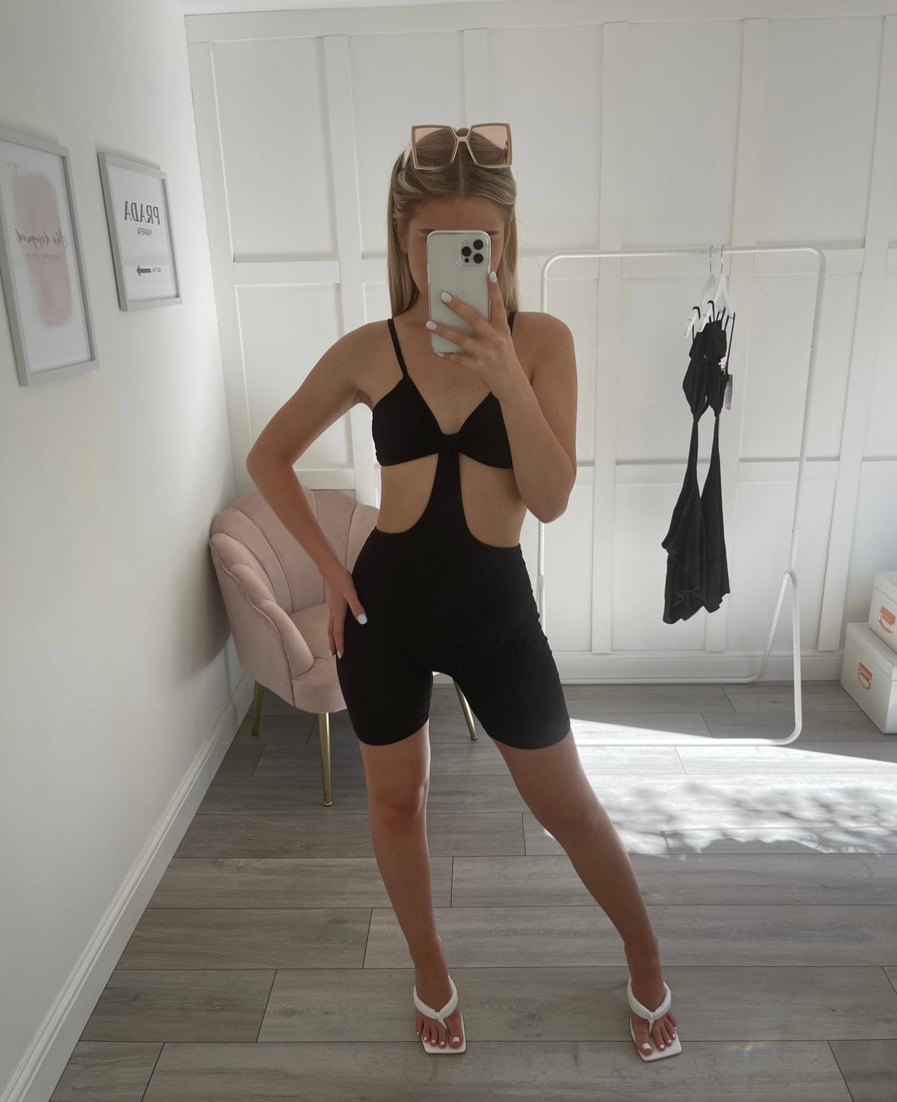 SKYLA Black Knot Ribbed Playsuit