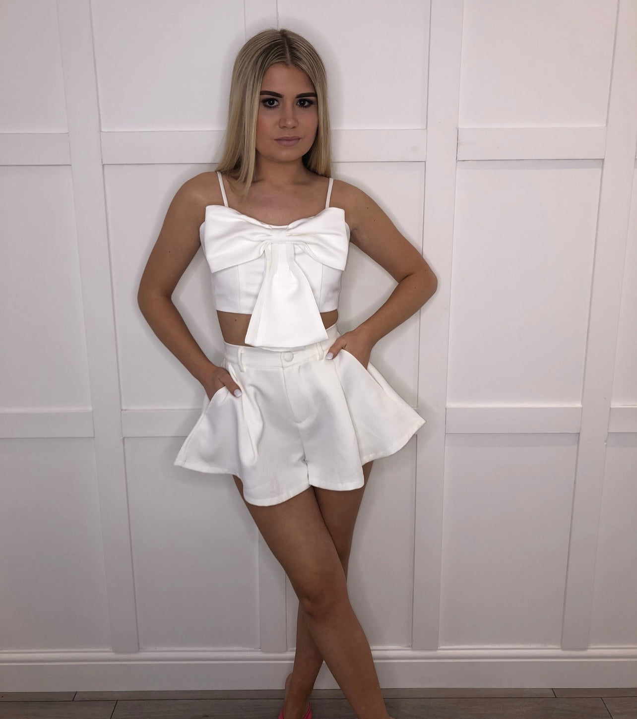 ERIN White Satin Bow Top