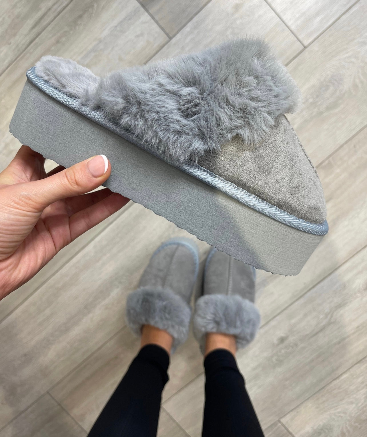 JODIE Grey Faux Fur Platforms