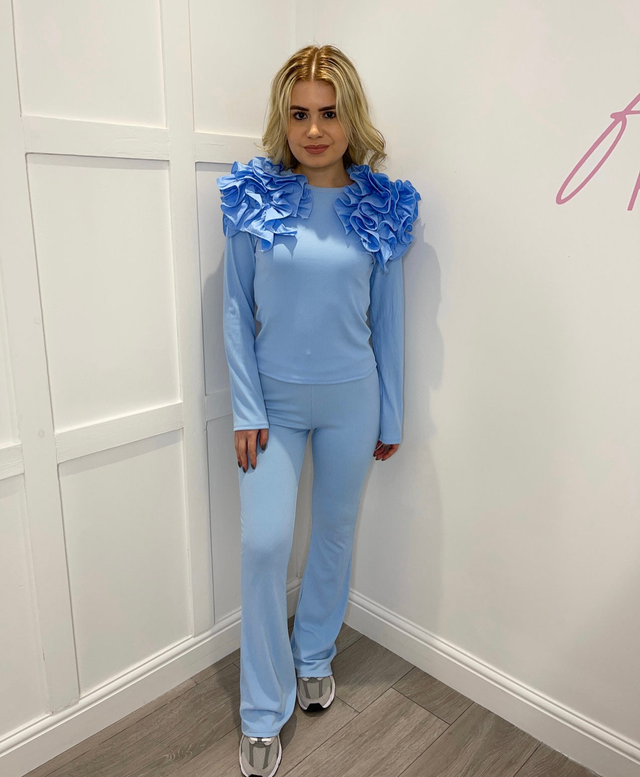 POLLY Sky Blue Frill Loungewear Set