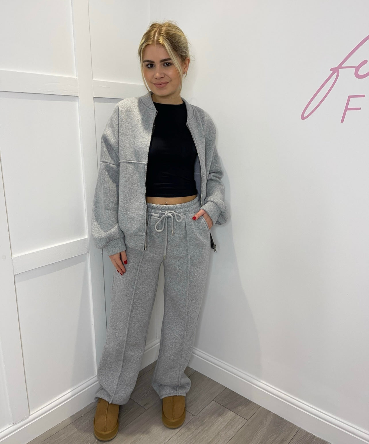 HATTIE Premium Grey Zip Wide Leg Trouser Set