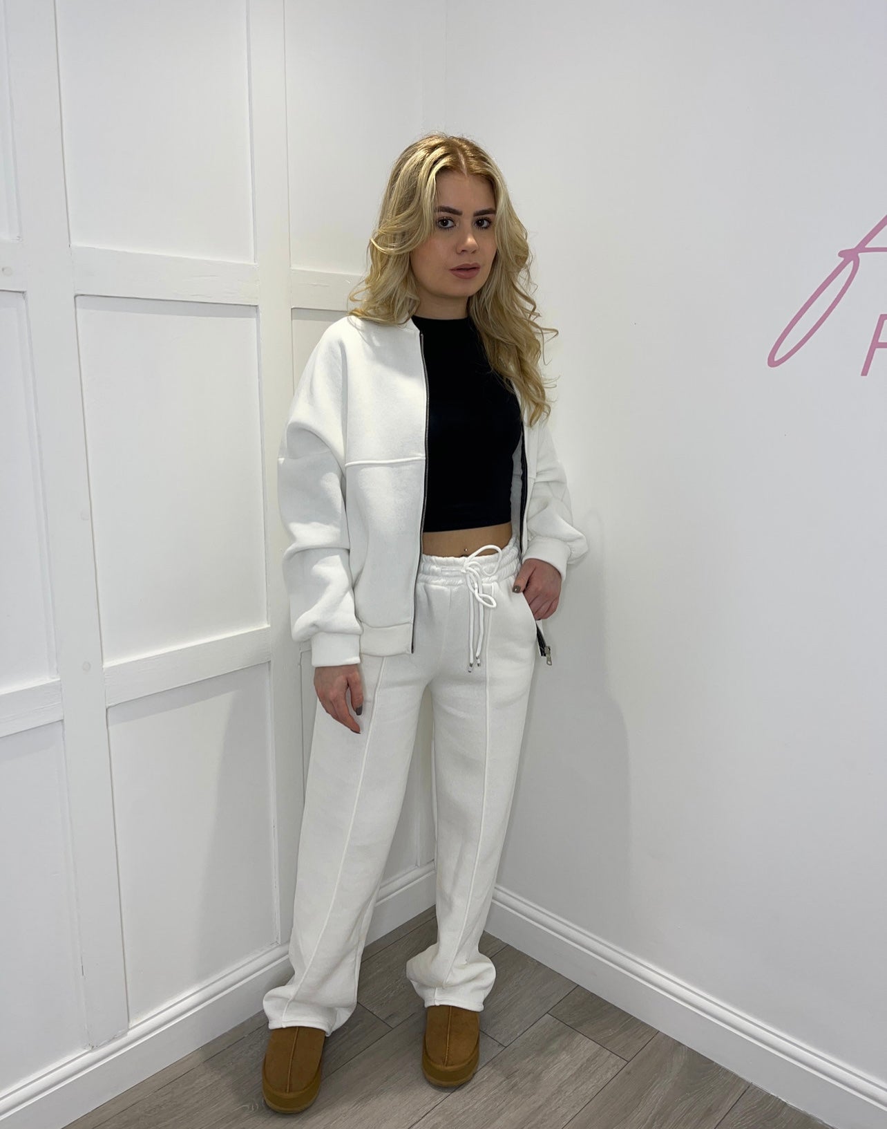 ZOEY Premium White Zip Wide Leg Trouser Set
