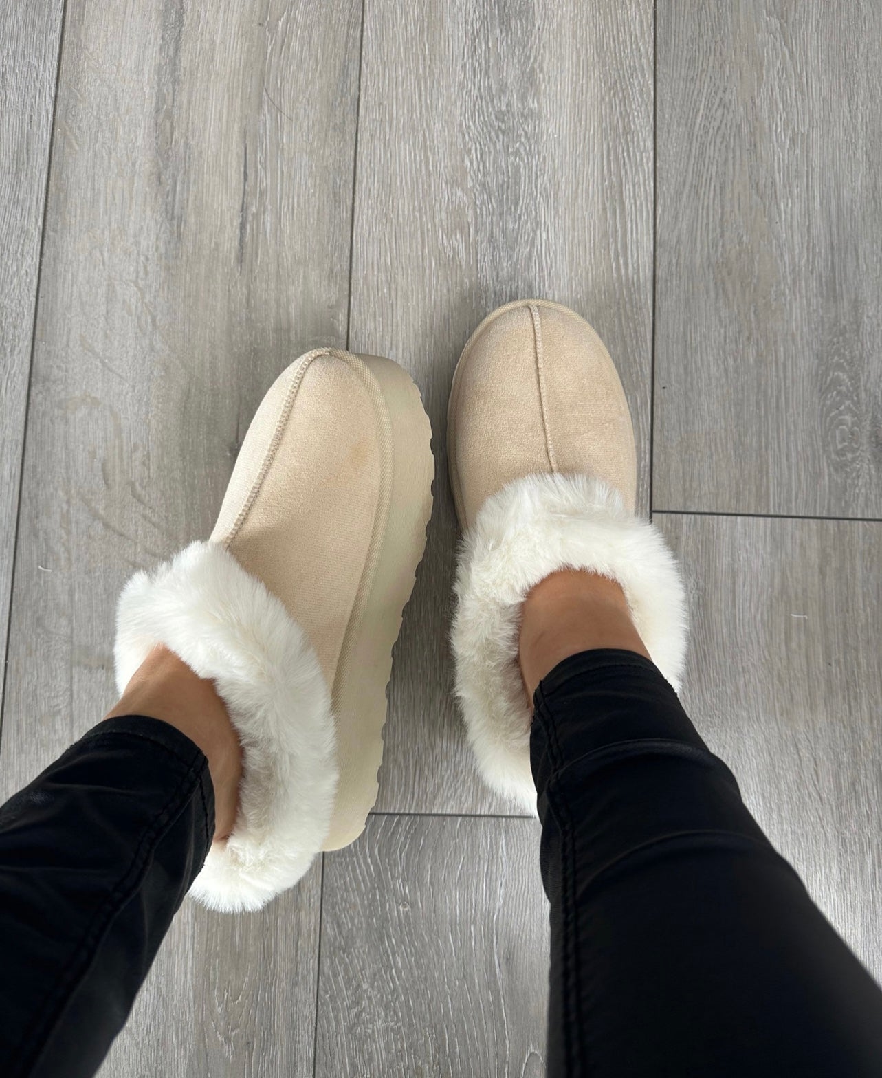 GIGI Beige Faux Fur Platform Slipper Shoes