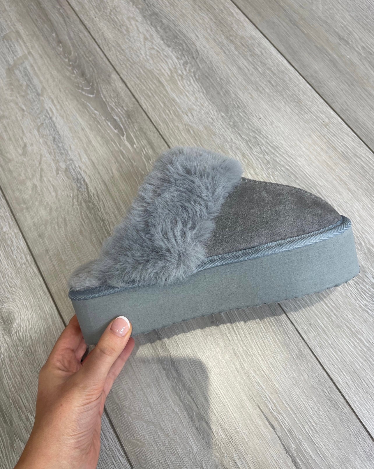 JODIE Grey Faux Fur Platforms