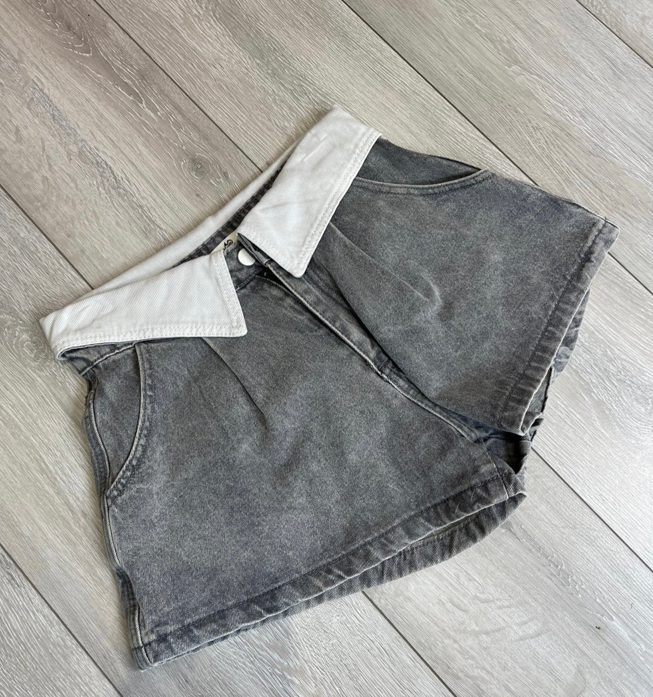 LILLY High Waisted Grey Denim Shorts