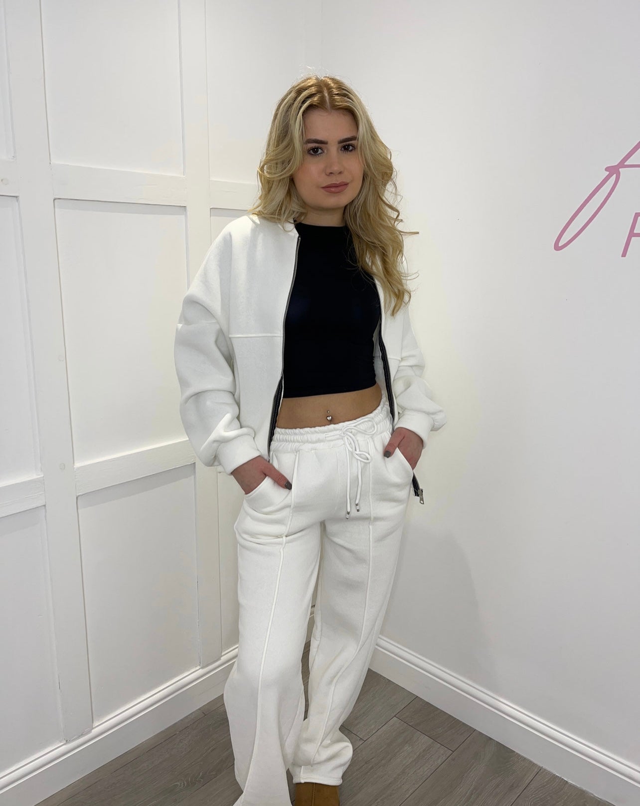 ZOEY Premium White Zip Wide Leg Trouser Set