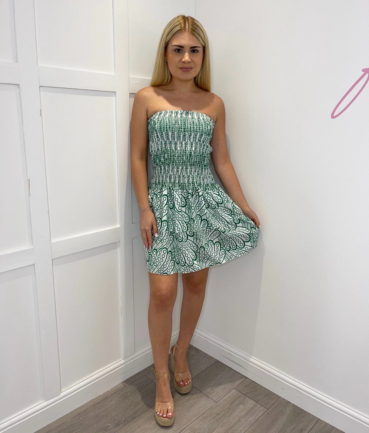 LETTIE Green & White Rara Mini Dress