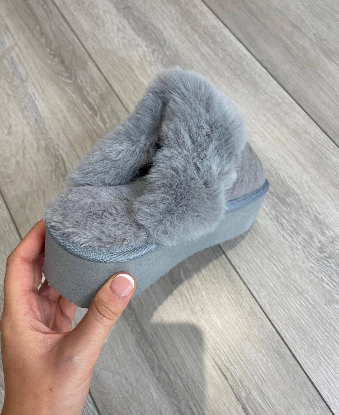 JODIE Grey Faux Fur Platforms