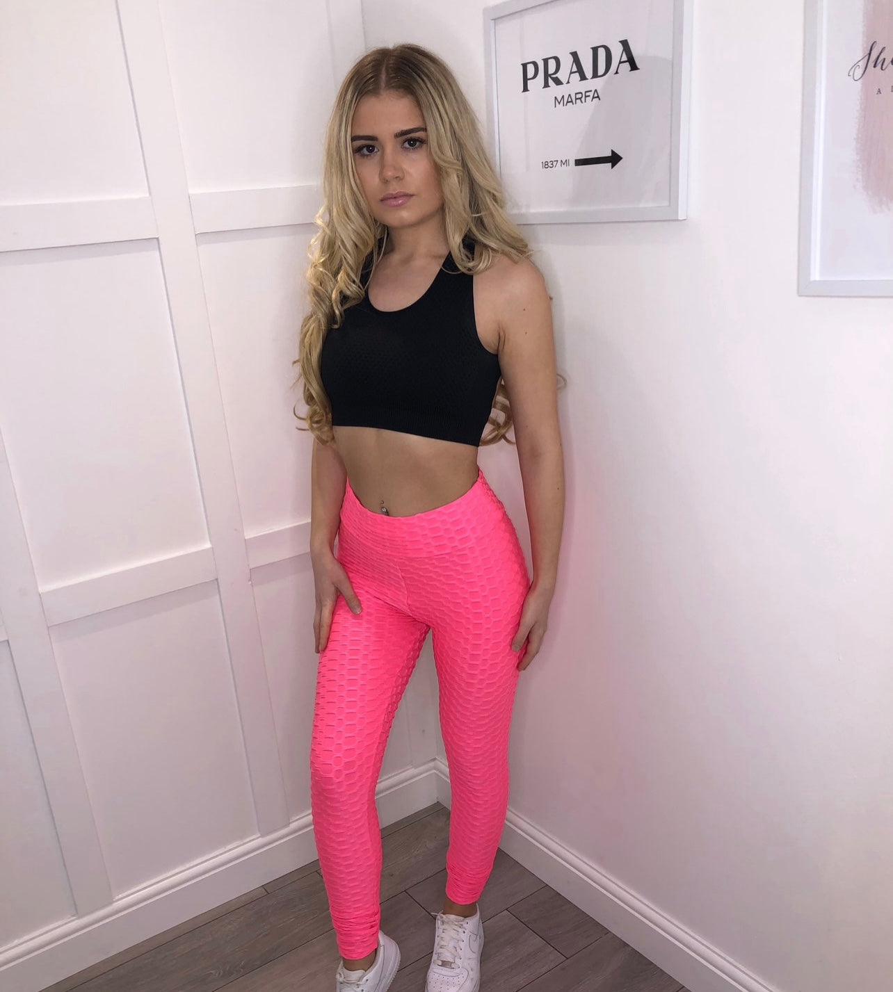 MAYA Waffle Textured Hot Pink Leggings