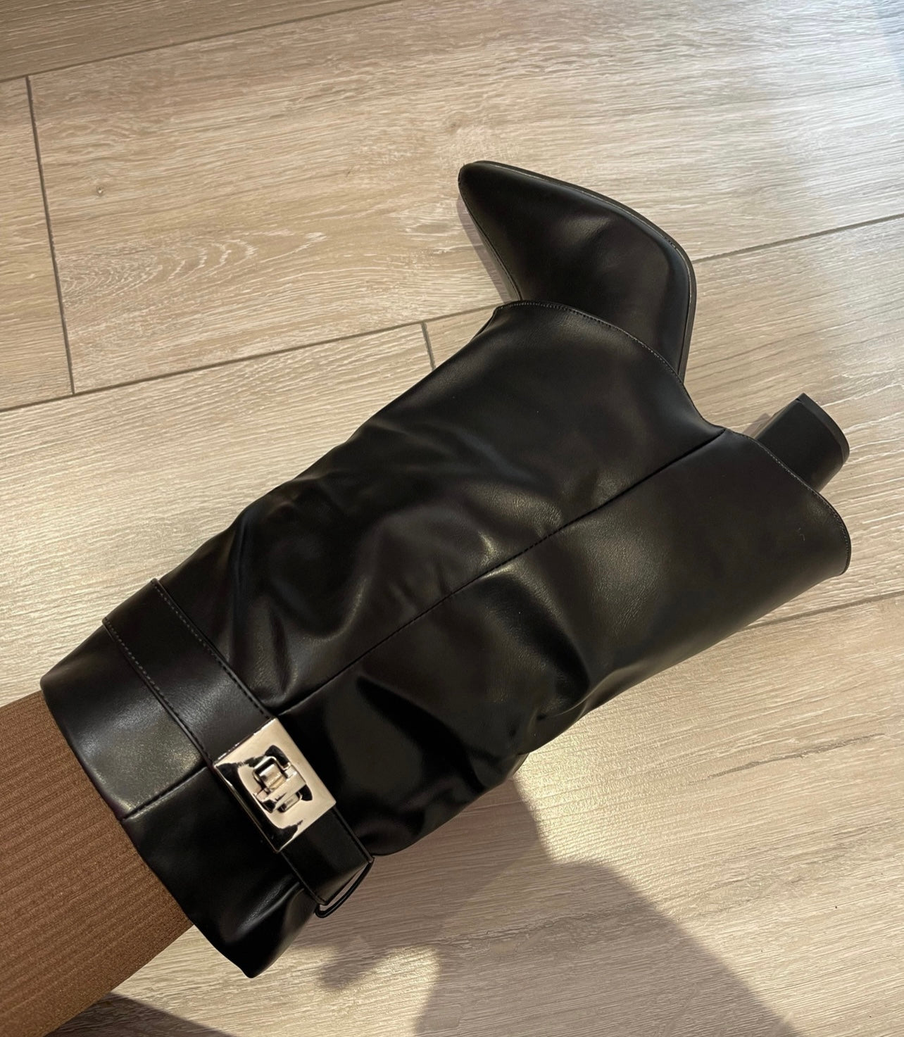 SASKIA Faux Leather Short Black Fold Over Lock Boots
