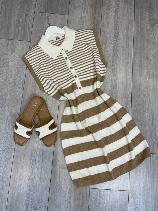 SADIE Beige & White Towelling Dress