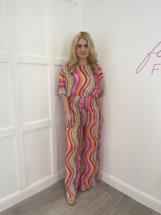 LILIA Pink Wavy Pleated Co Ord Set