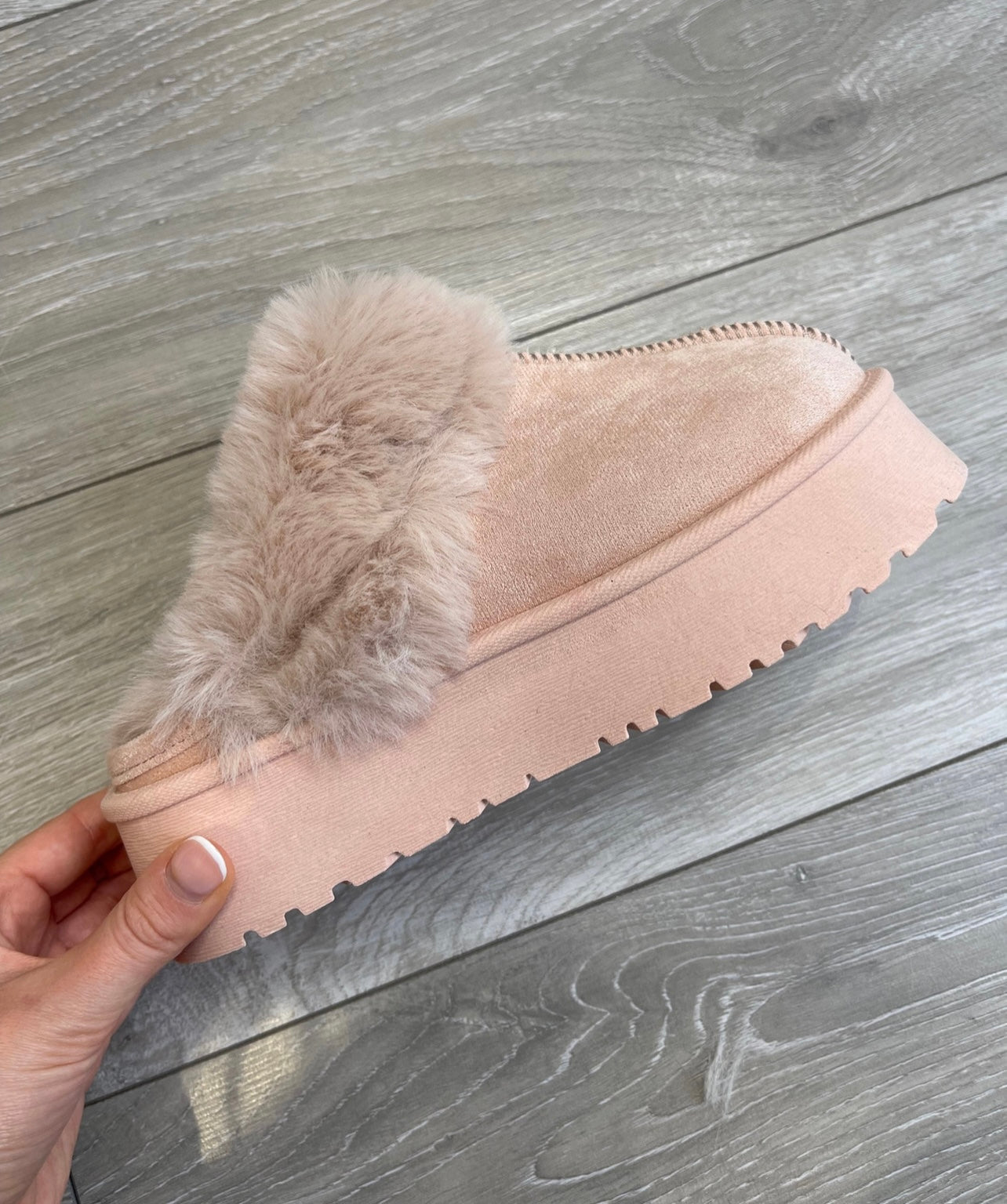 BONNIE Dusty Pink Faux Fur Platforms