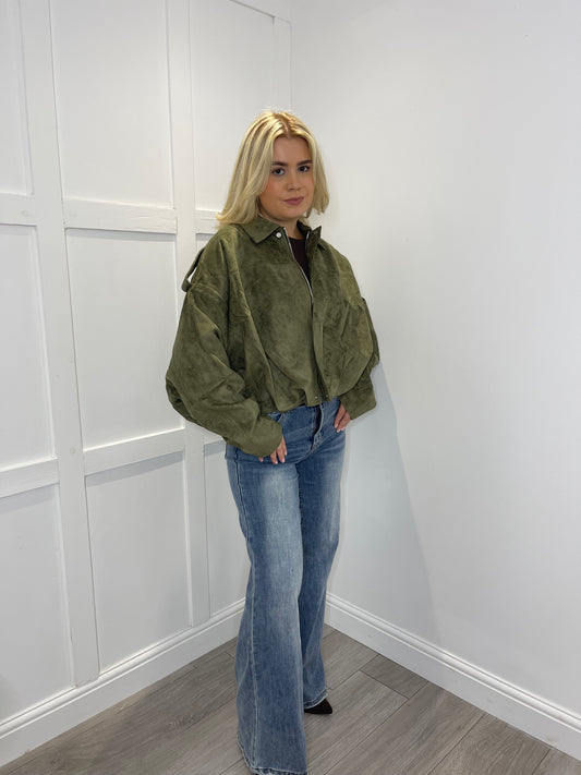 GABRIELLA Khaki Faux Suede Oversized Jacket