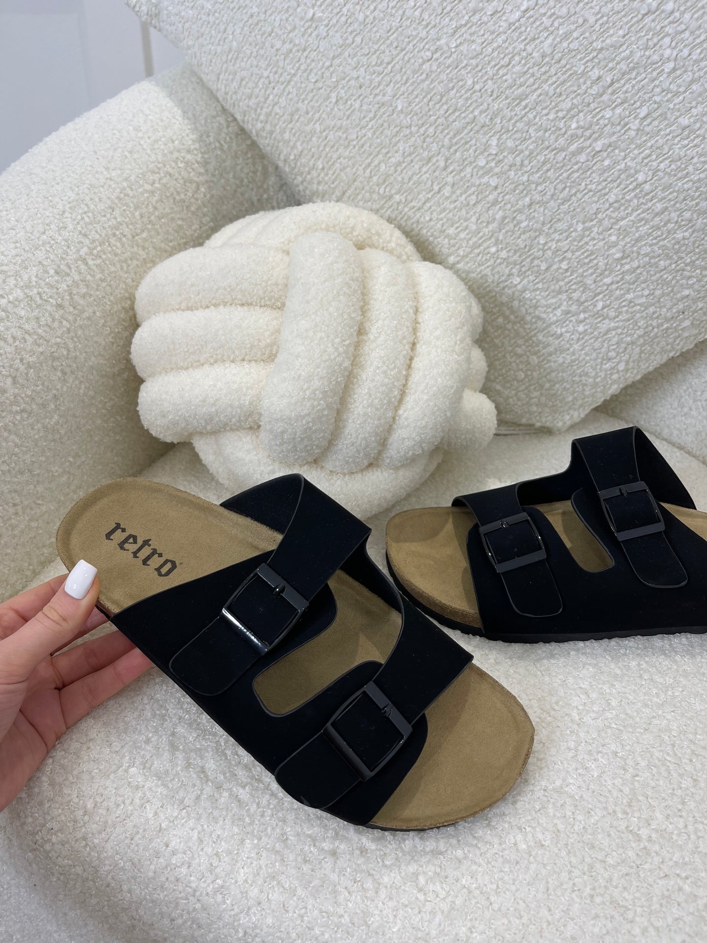 ABBY Black Double Strap Sandals
