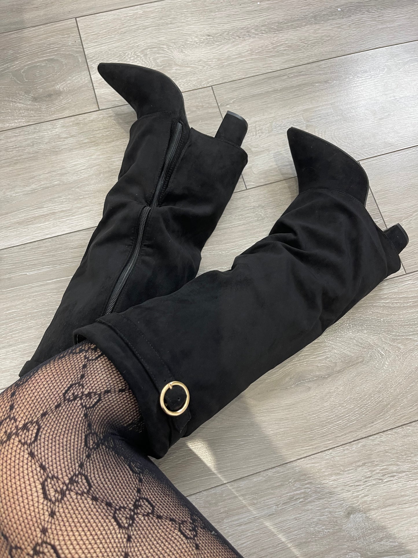 GRACIE Black Suede Knee High Boots