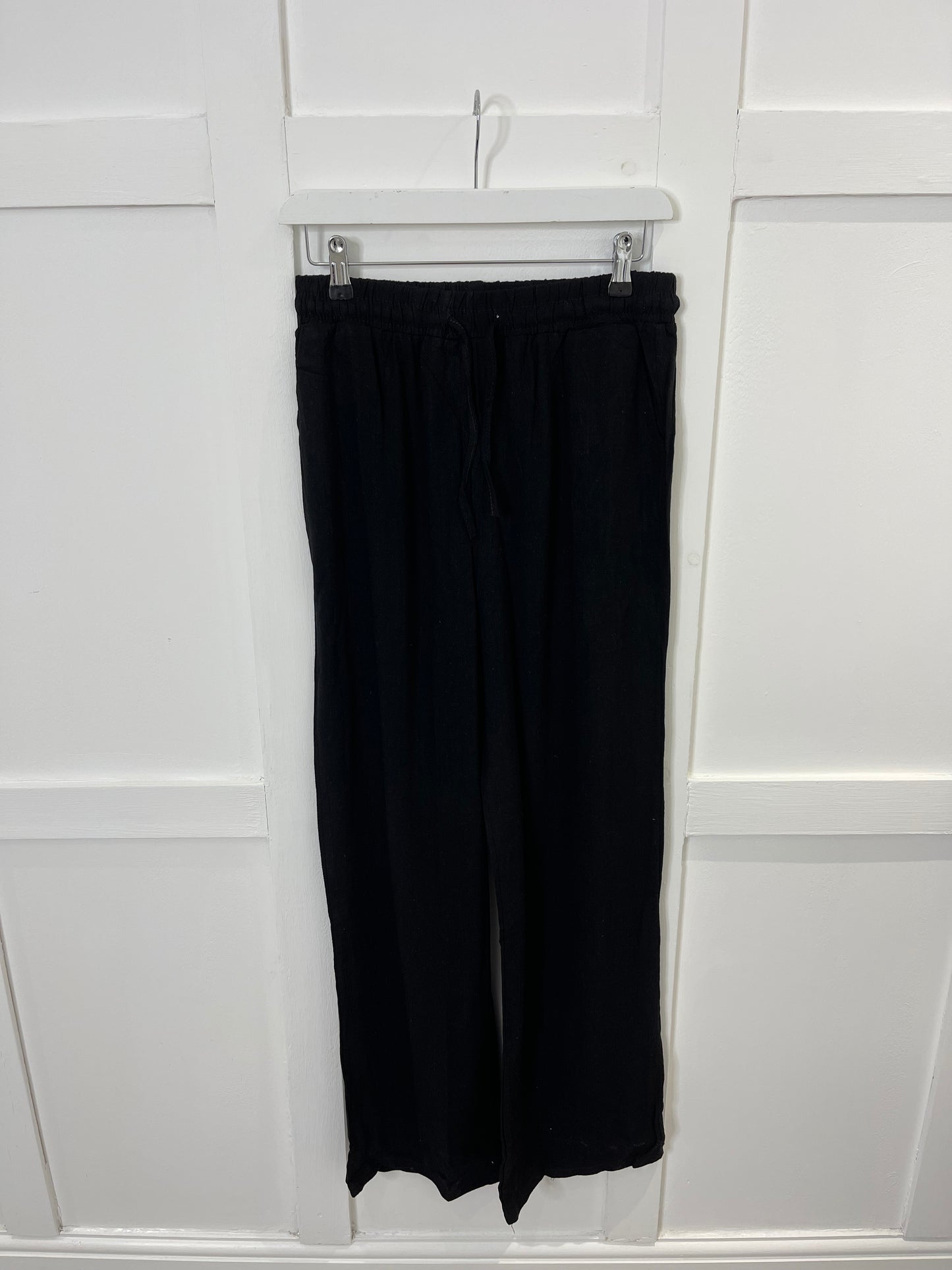 HATTIE Black Drawstring Linen Trousers