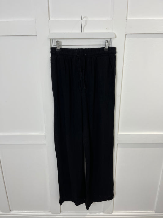 HATTIE Black Drawstring Linen Trousers
