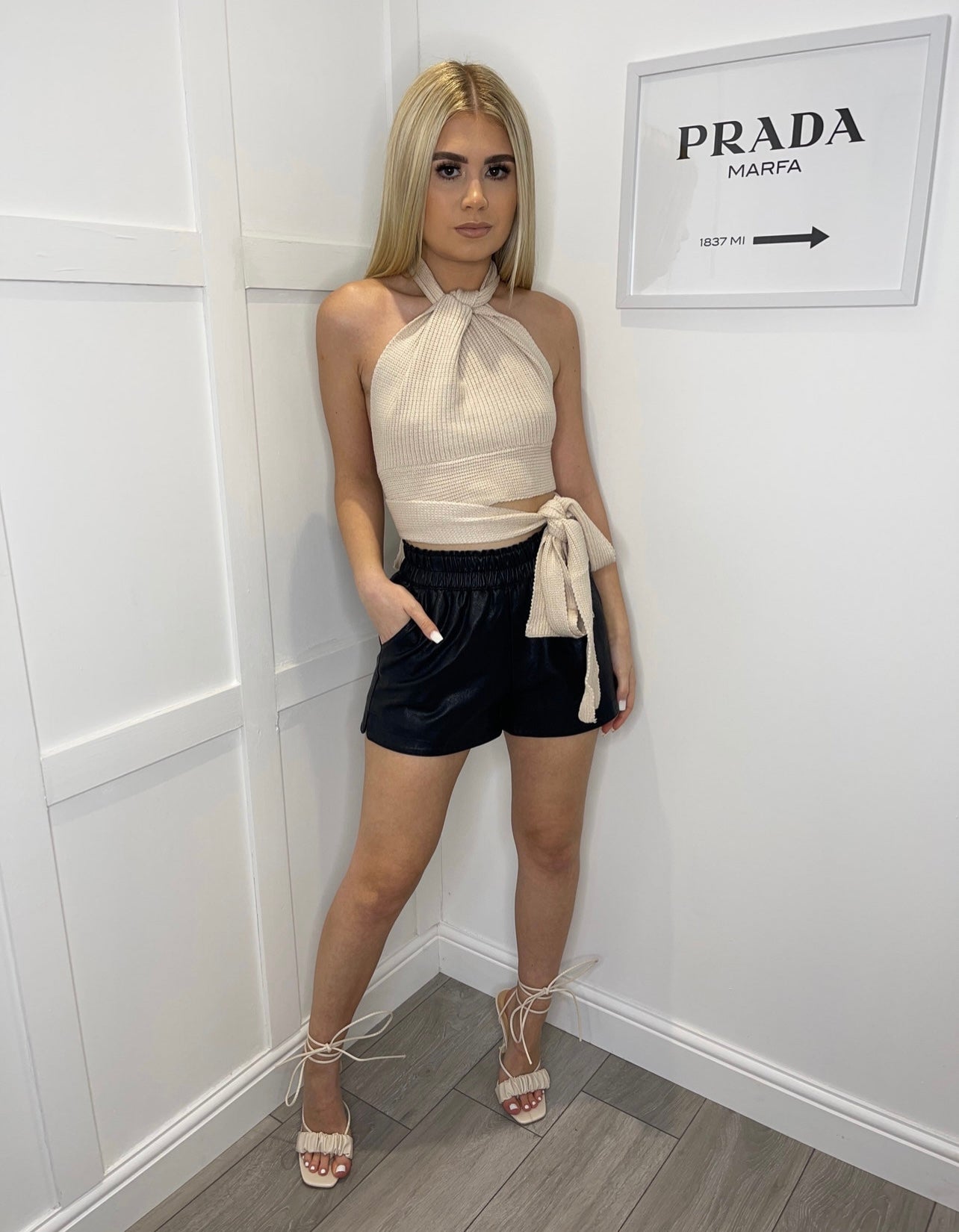 ANGELINA Nude Lace Up Heels