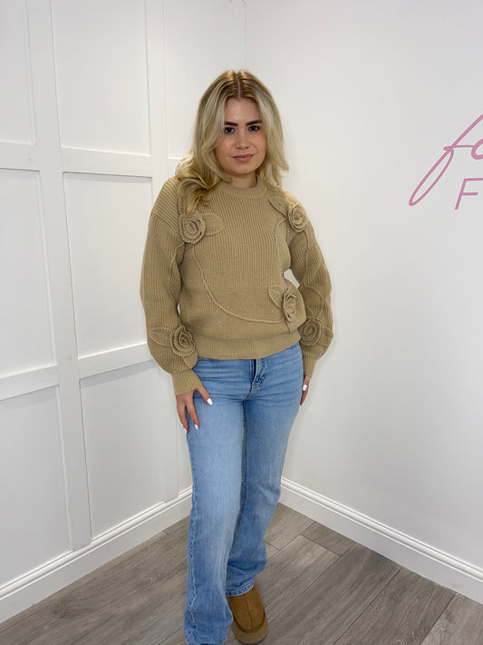 SKYLAR Premium Knitted Taupe Detailed Jumper