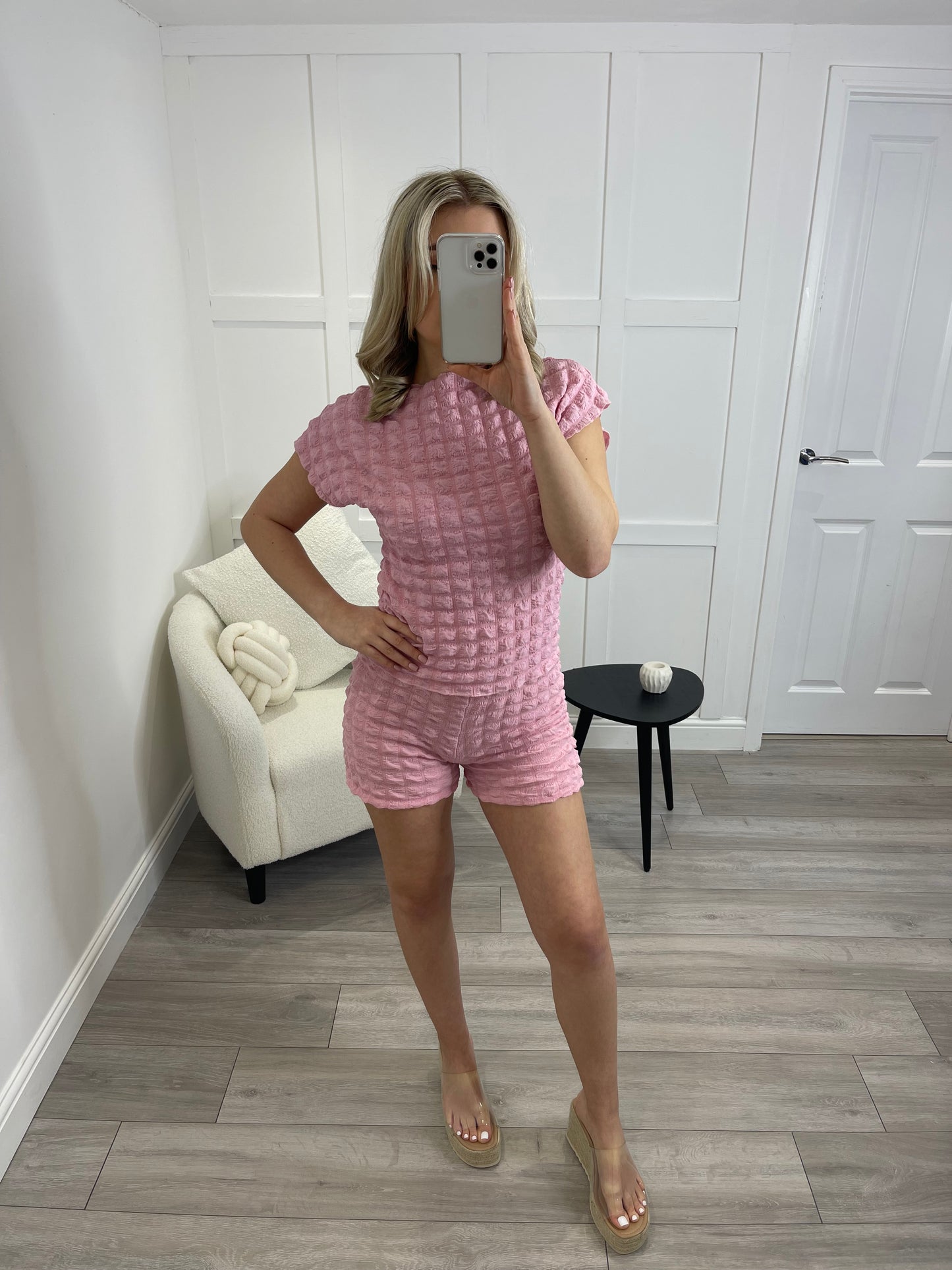 MILA Baby Pink Bubble Textured Co Ord Set