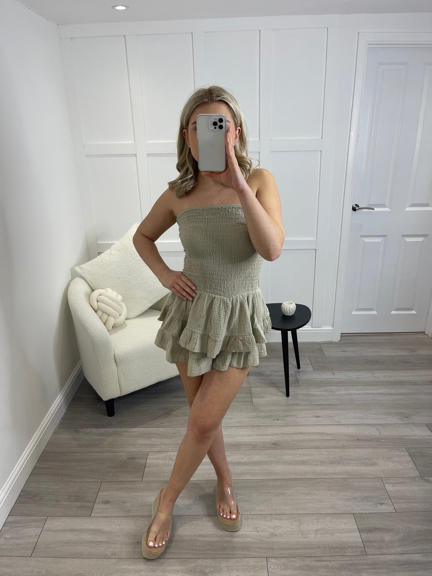 VIVIAN Beige Cheesecloth Bandeau Playsuit