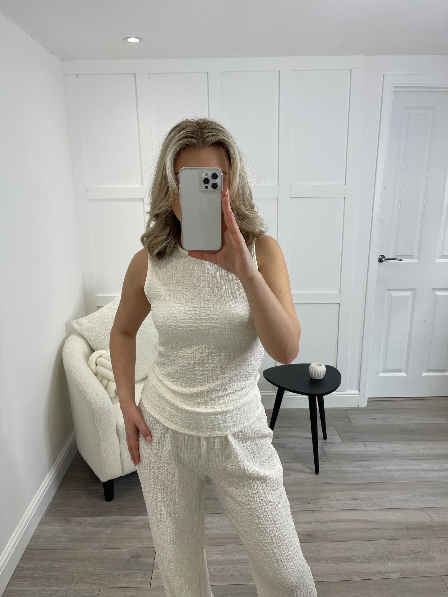 HARPER Textured Cream Top & Trouser Co Ord Set