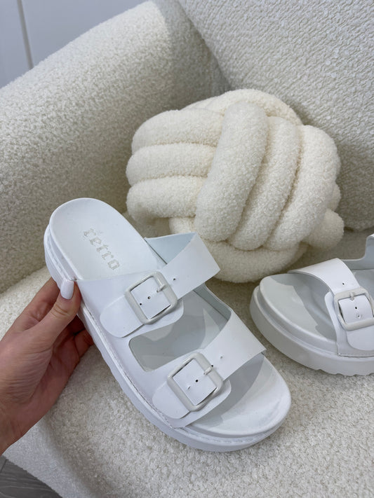 ABBY White Rubber Buckle Sandals