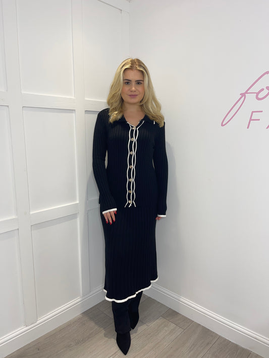 ANNIE Premium Knitted Black Jumper & Skirt Co Ord Set