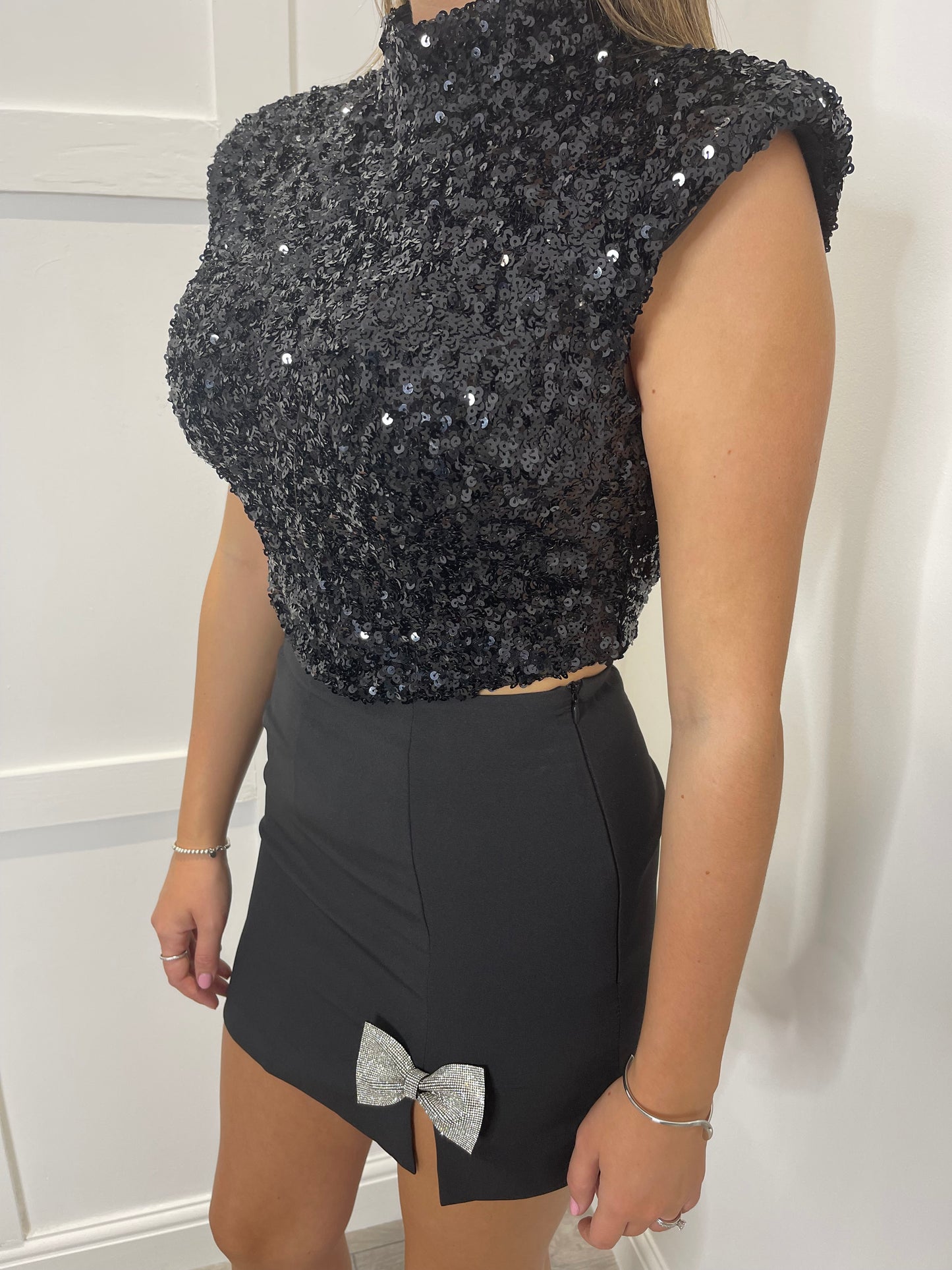 Diamanté Bow Detail Mini Skirt