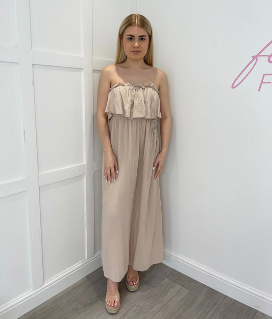 CORA Beige Bandeau Cheesecloth Maxi Dress