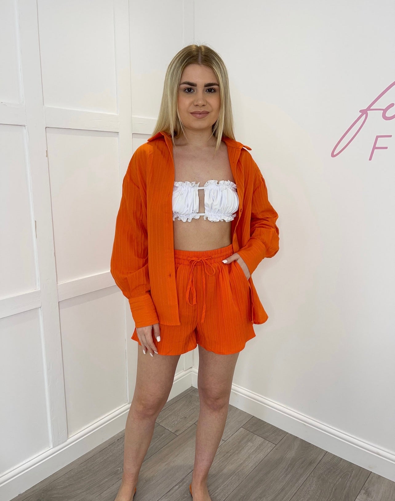 AMIRA Orange Textured Co Ord Set