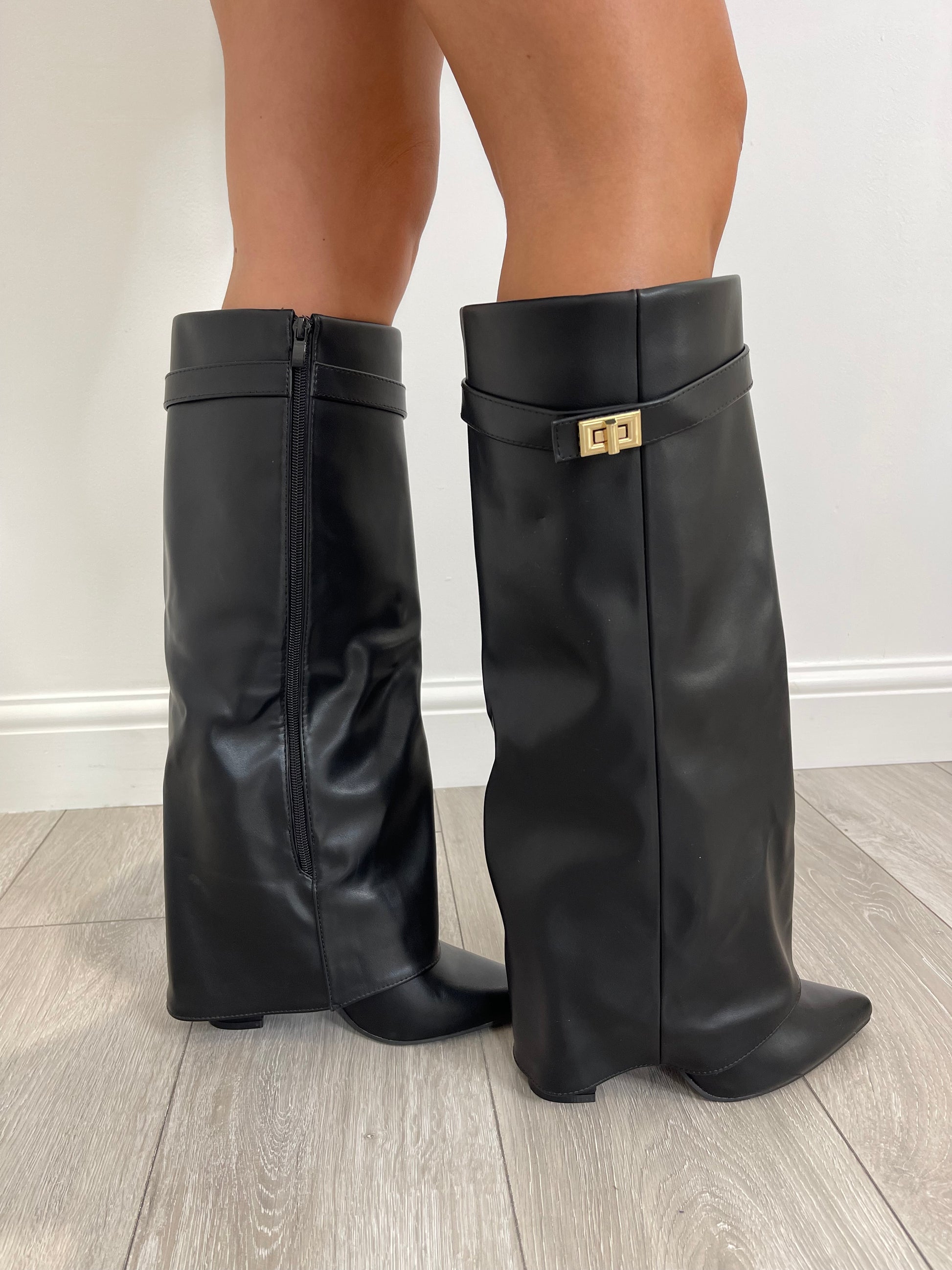 GIGI Faux Leather Knee High Lock Boots