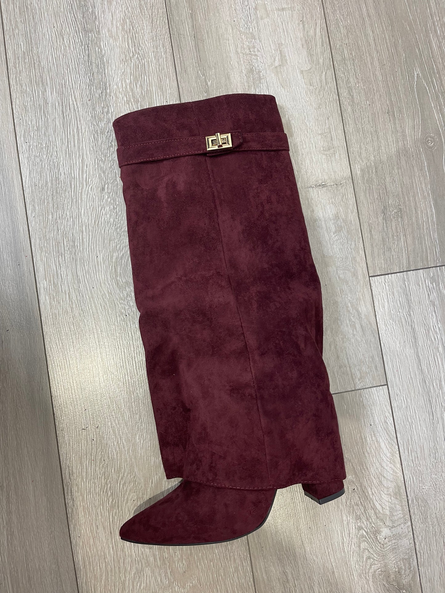 MARNIE Wine Suede Lock Boots